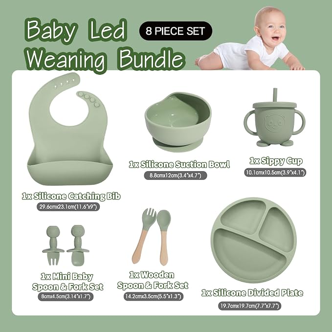Baby Led Weaning Supplies, 8 Piece BPA-Free Silicone Feeding Set, Silicone - Image 2