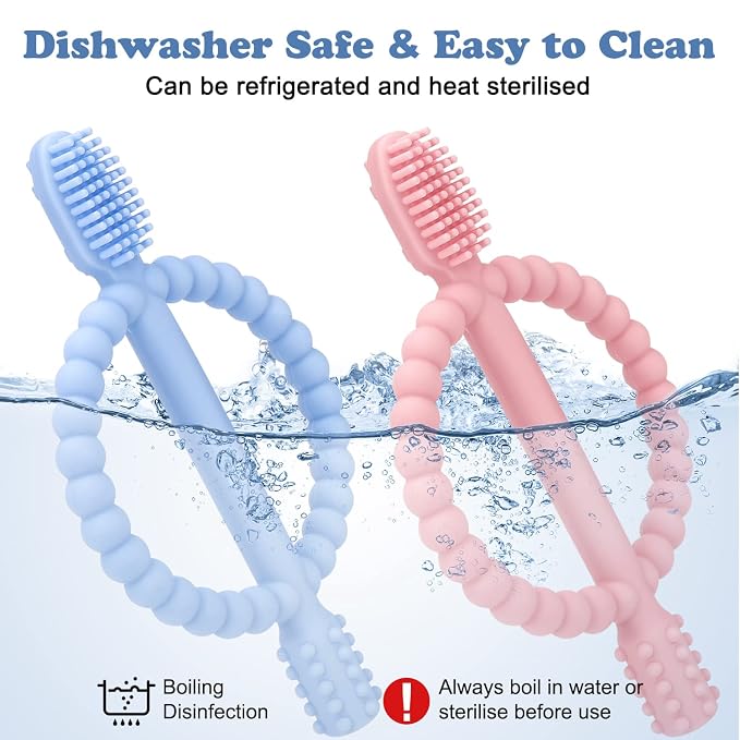 Baby Teething Toys with Easy-Hold Handle, Silicone Infant Toothbrush, Textured - Image 6