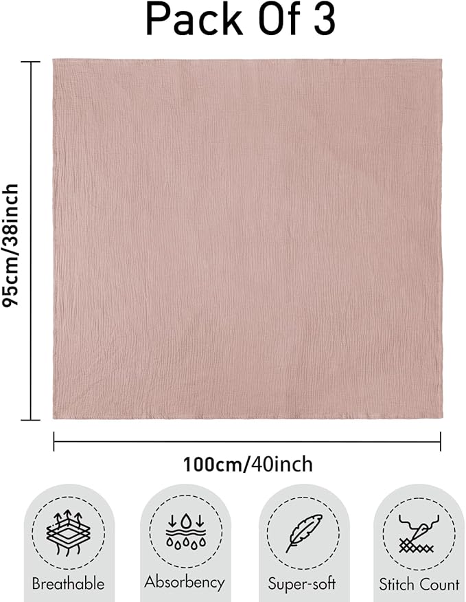 Muslin Swaddle Blankets for Newborn, 3 Pack Breathable Soft Receiving Blanket - Image 6