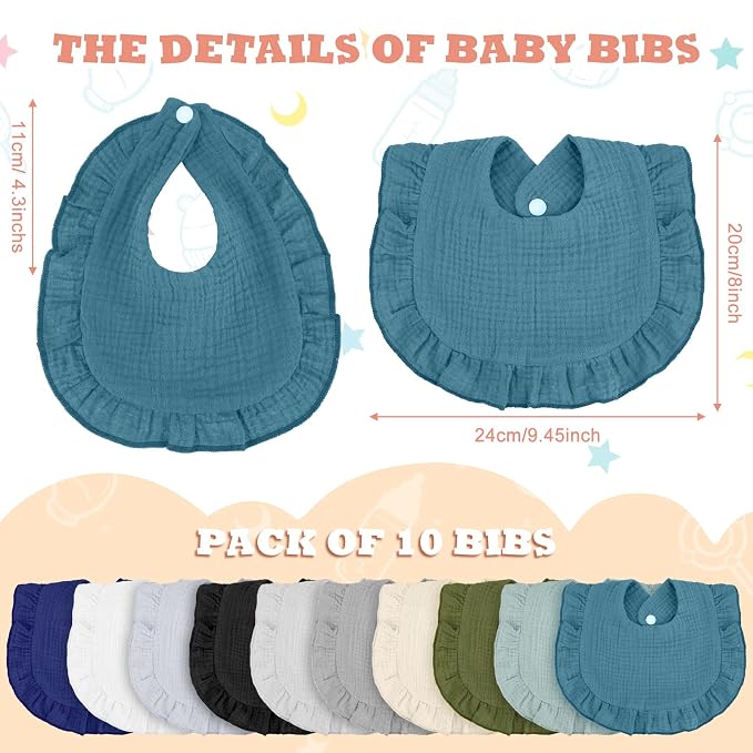 Seematn 10 Pcs Baby Muslin Bibs Drool Bibs Bandana Ruffle Soft Cotton - Image 2