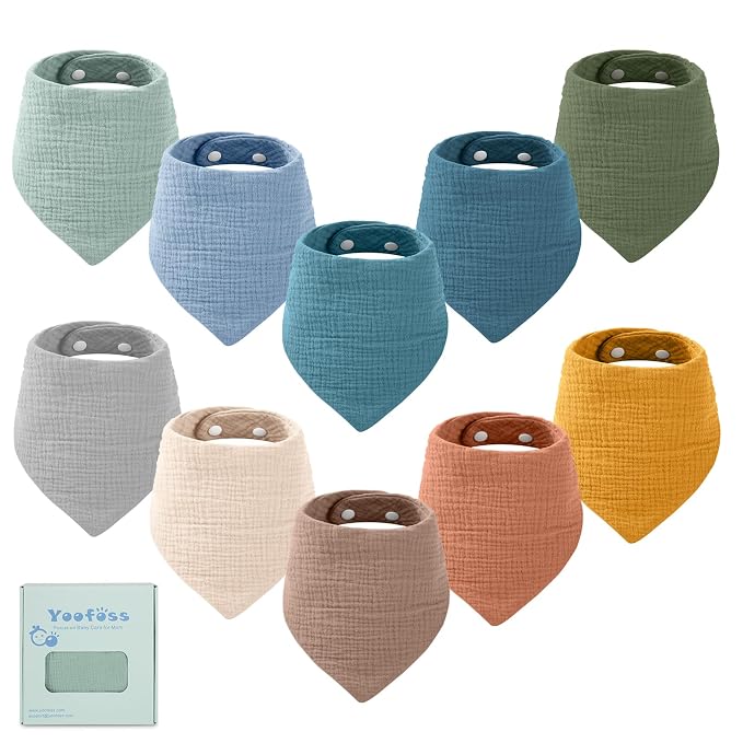 Yoofoss Muslin Baby Bibs 10 Pack 100% Organic Cotton 6-Layer Soft Absorbent by YOOFOSS