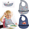 2 Pack Silicone Baby Bibs Adjustable Fit Waterproof Bib by BebeFavour