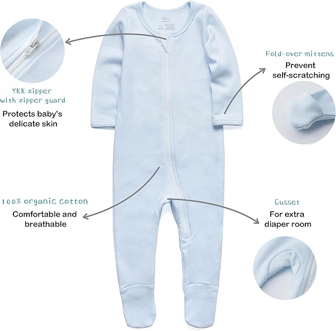 O2 BABY Baby Boys Girls Organic Cotton Zip-Front Sleeper Pajamas, Footed Sleep - Image 5