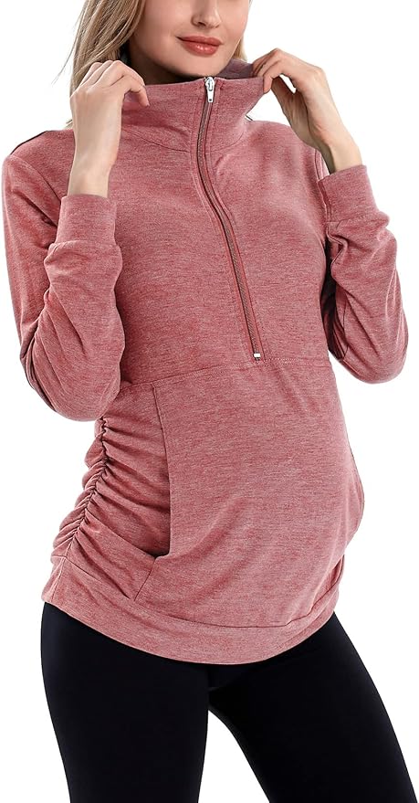 GINKANA Maternity Women's Long Sleeve Shirt Half Zipper Lapel Lightweight by GINKANA