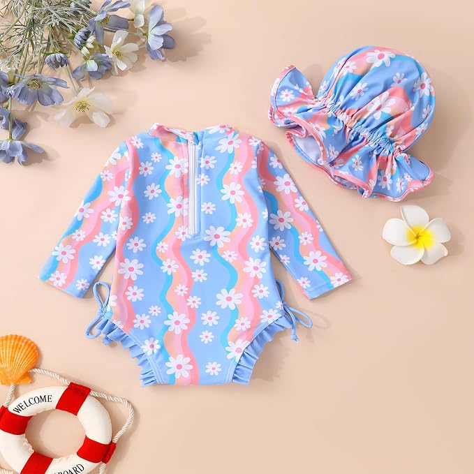 Infant Baby Girl Swimsuit One-Piece Long Sleeve Rash Guard - Image 3