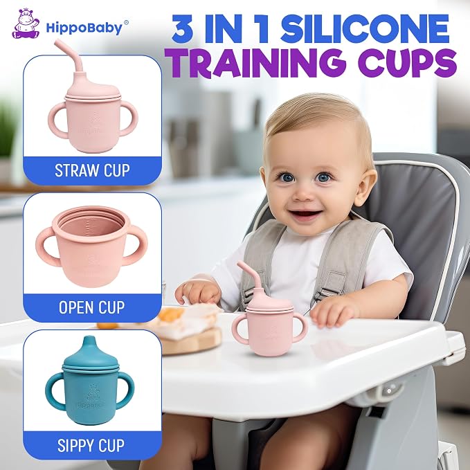 Silicone Transition Sippy Cup for 6+ month old | Includes 1 Toddler straw cup & - Image 5