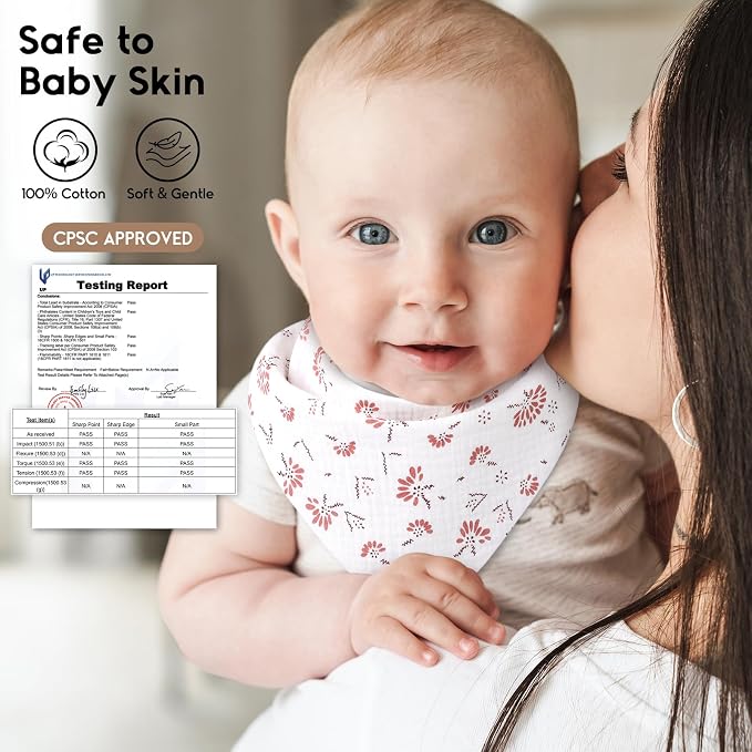 Yoofoss Muslin Baby Bibs 10 Pack 100% Organic Cotton 6-Layer Soft Absorbent - Image 4