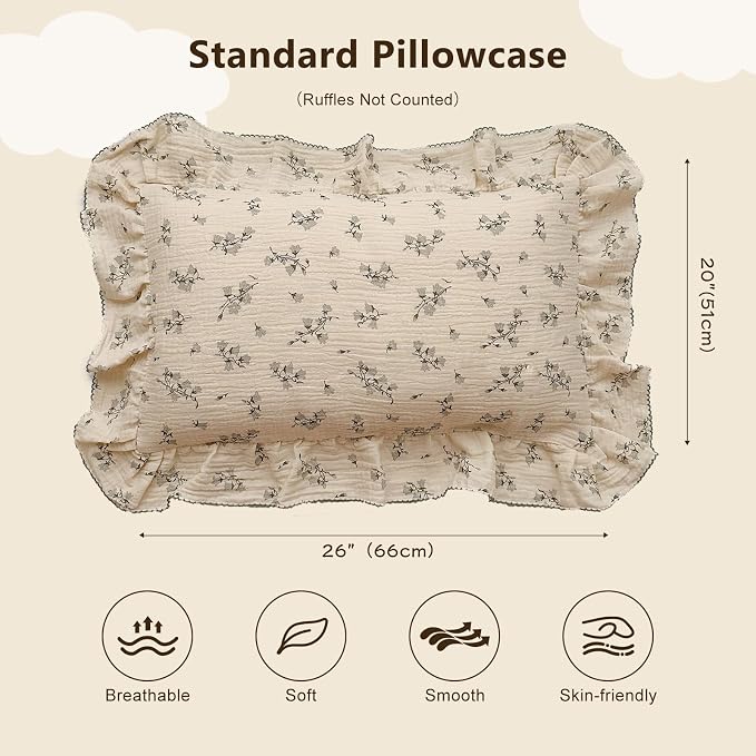 BuLuTu Cute Floral Toddler Pillowcase Cotton Muslin Kids Pillow Case - Image 2