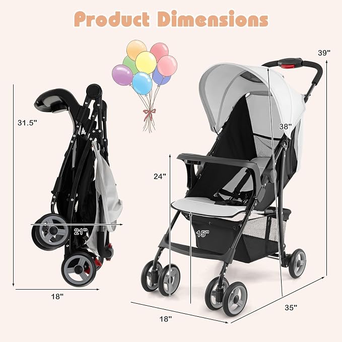 HONEY JOY Lightweight Stroller, Compact Travel Stroller - Image 9