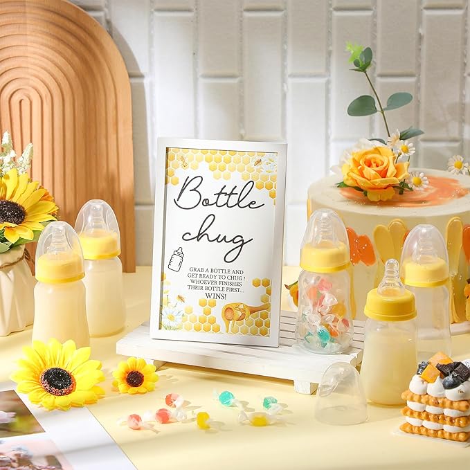 Roowest Bottle Chug Baby Shower Game Favors Including Bee Theme Wooden Sign and - Image 4