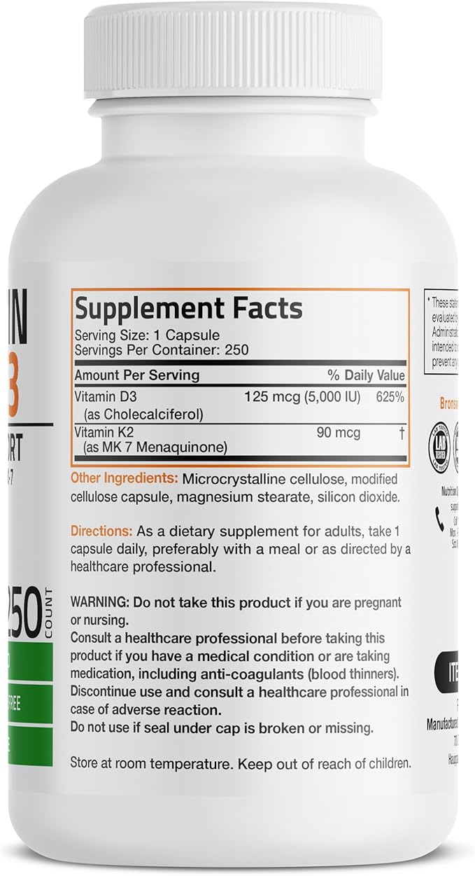 Bronson Vitamin K2 with D3 Supplement Non-GMO Formula 5000 IU Vitamin D3 & 90 - Image 2