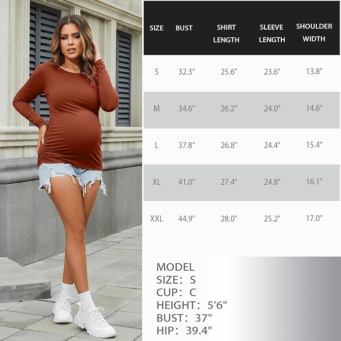 Bhome Women's Maternity Shirts 3 Packs Long Sleeve Pregnancy Tops Basic Side - Image 6