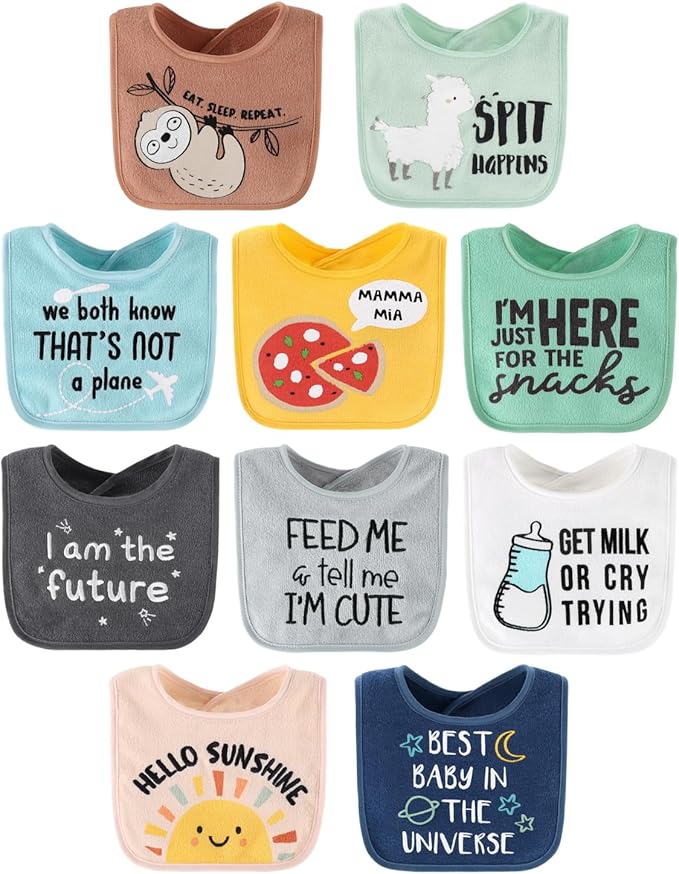 The Peanutshell Baby Boy or Girl Terry Bibs Set of 10-100% Cotton, Absorbent by ThePeanutshell