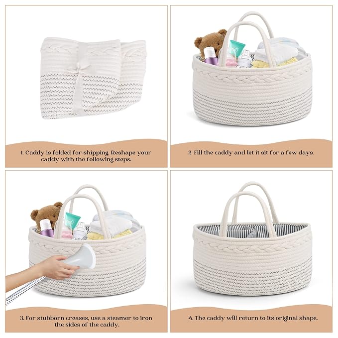 luxury little Diaper Caddy Organizer, Large Cotton Rope Nursery Baby Basket - Image 8