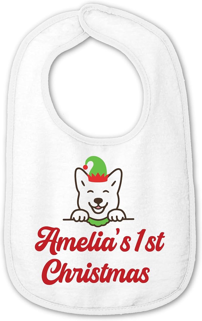 Personalized Baby Bib – Soft Cotton Terry, Cute Jindo Dog Design by SmilingJindo
