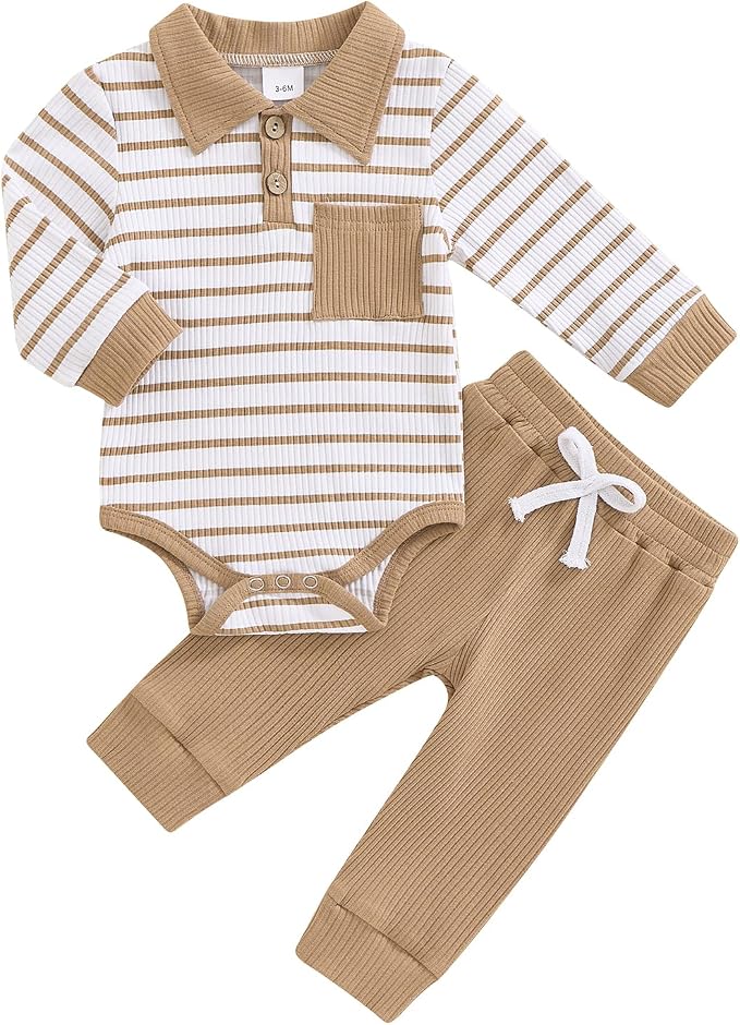 Newborn Baby Boy Girl Clothes Ribbed Knitted Long Sleeve Romper Pants Solid by MABABY