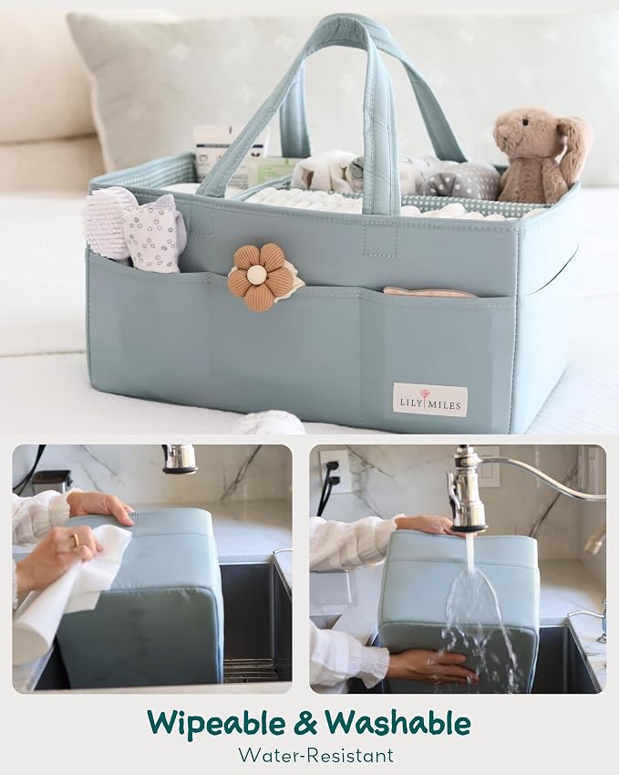 Lily Miles Baby Diaper Caddy Organizer, Wipeable Diaper Organizer Basket - Image 2