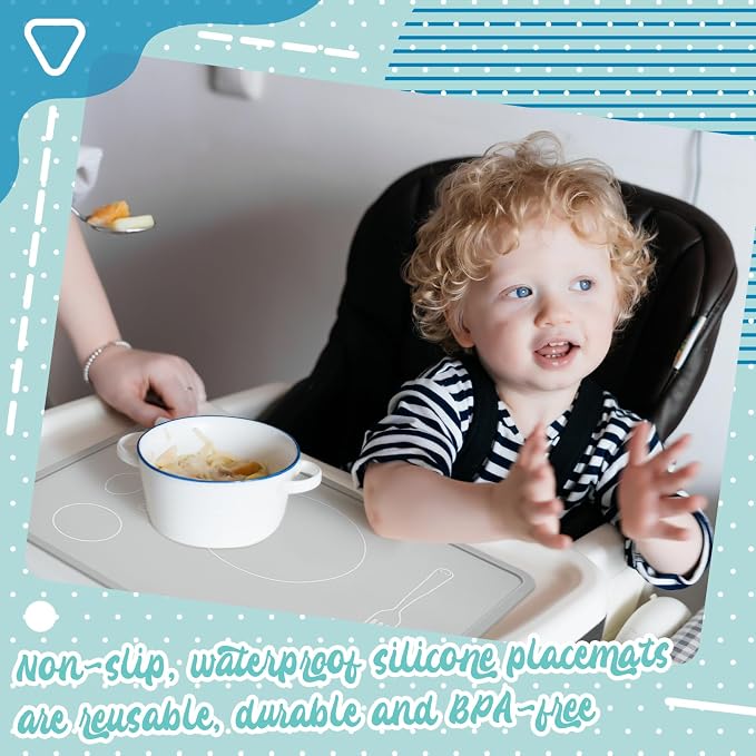 Zhehao 4 Pcs Montessori Kids Placemat 16 x 12'' Non Slip Baby Silicone Placemats - Image 5