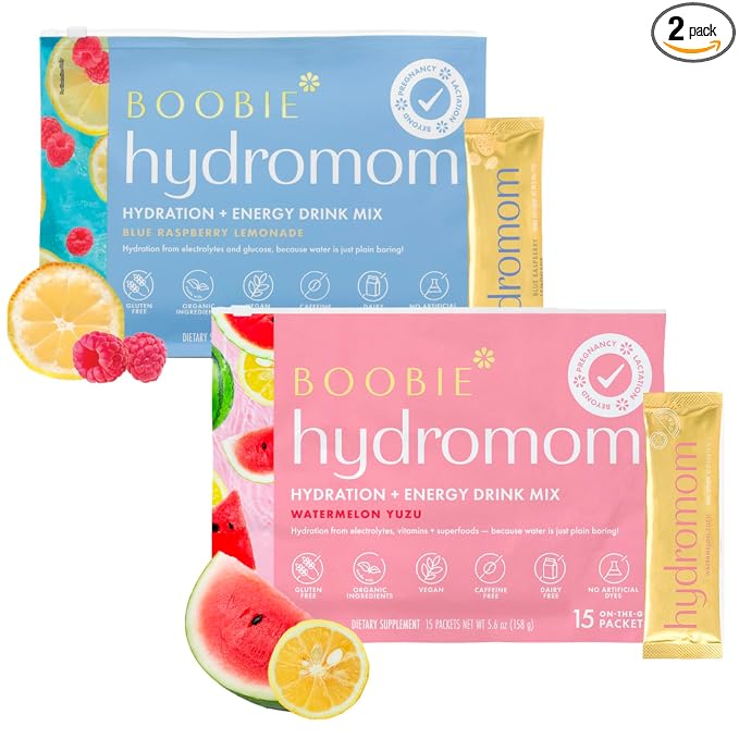 Boobie Hydromom Superfood Electrolyte Drink Mix, Watermelon Yuzu + Blue by Boobie