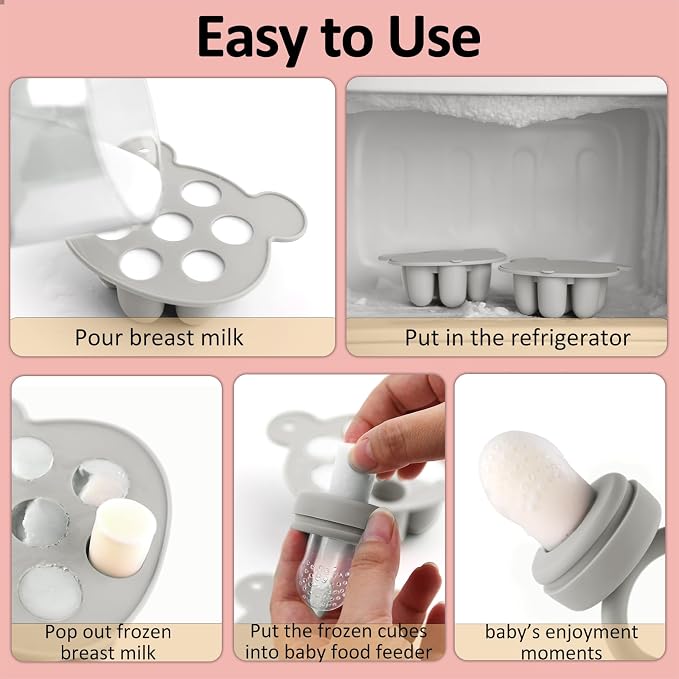 JEXFUN Baby Fruit Food Feeder & Mini Freezer Nibble Tray Combo, Breastmilk - Image 3
