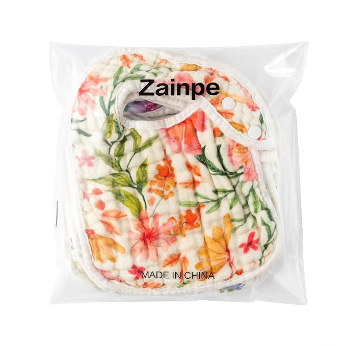Zainpe 6Pcs Snap Muslin Cotton Baby Bibs Flowers Pattern Infants Feeding Bib - Image 6