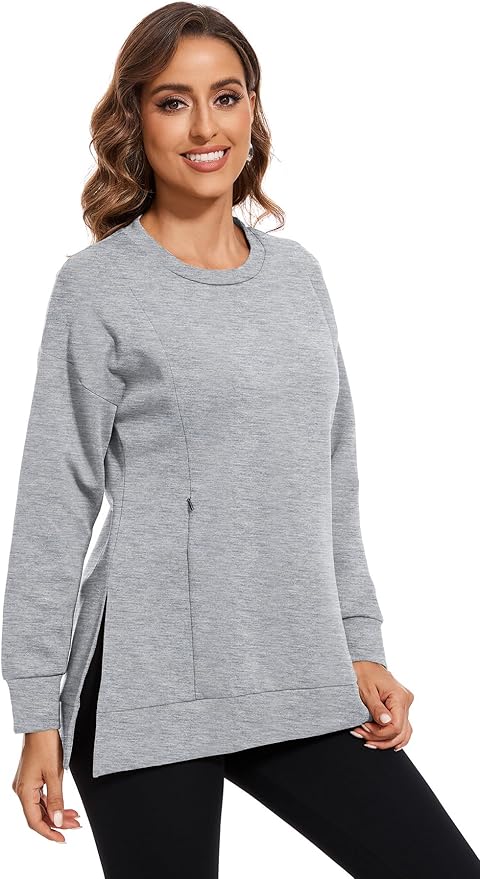 Smallshow Women's Nursing Tops Sweatshirt Long Sleeve Side Split Breastfeeding - Image 3