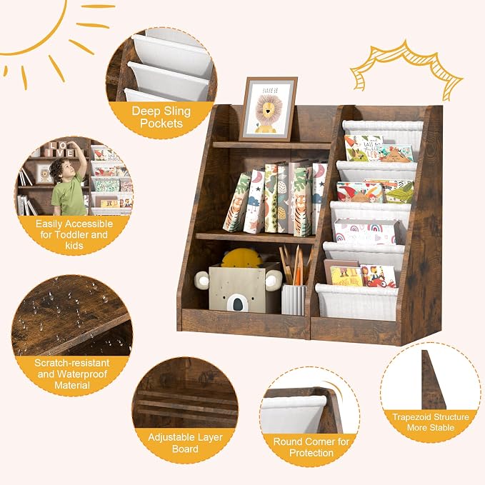 Kids Bookshelf for Bedroom Toddler Children Baby Bookcase 3-Tier for Nursery - Image 8