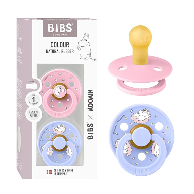 BIBS Colour Moomins Pacifier 2-Pack, BPA Free Pacifier, Round Nipple. Natural by BIBS