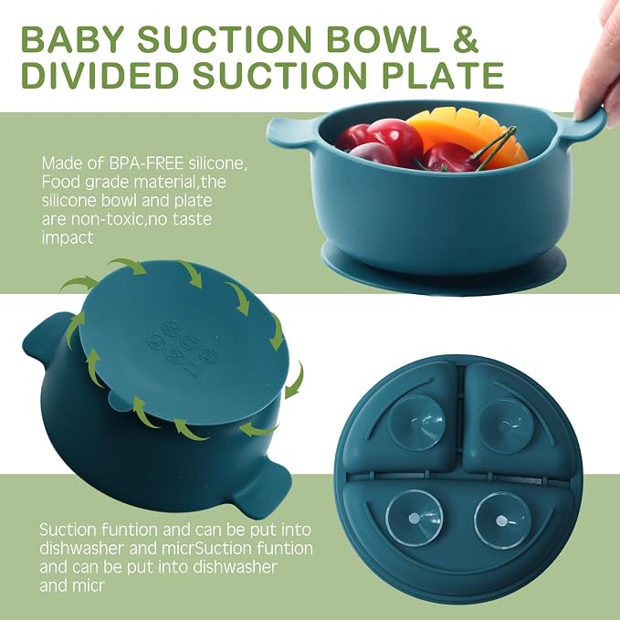 Dandat 24 Pcs Silicone Baby Feeding Set, 6 Baby Toddler Suction Bowls 6 Divided - Image 3