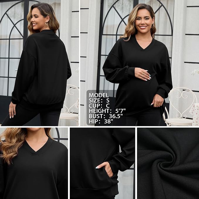 GINKANA Maternity Long Sleeve Shirts V Neck Sweatshirt Casual Tunic Tops - Image 5