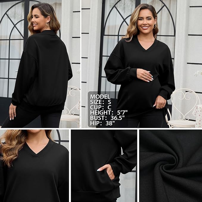 GINKANA Maternity Long Sleeve Shirts V Neck Sweatshirt Casual Tunic Tops - Image 5