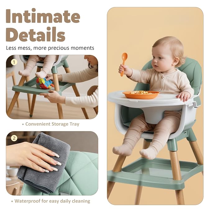 8 in 1 Wooden High Chairs for Babies Toddlers, Convertible to Booster Seat - Image 4