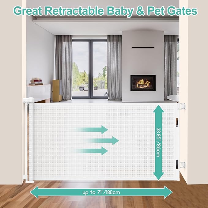 71 inch Retractable Baby Gates, EZIGO Extra Wide Baby Gate - Image 2