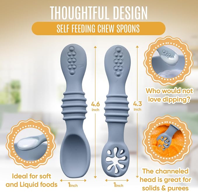 4pc Silicone Baby Spoons Self Feeding Baby Utensils 6-12 Months - Image 3