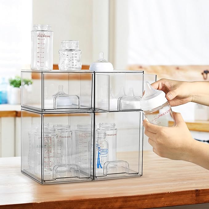 Baby Bottle Organizer, 4 Pack Clear Space-Saving Stackable Drawer - Image 6