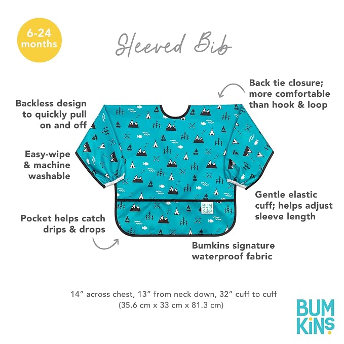 Bumkins - Sleeved Bib - For Boys & Girls, Babies & Toddlers 6-24 Months - - Image 5