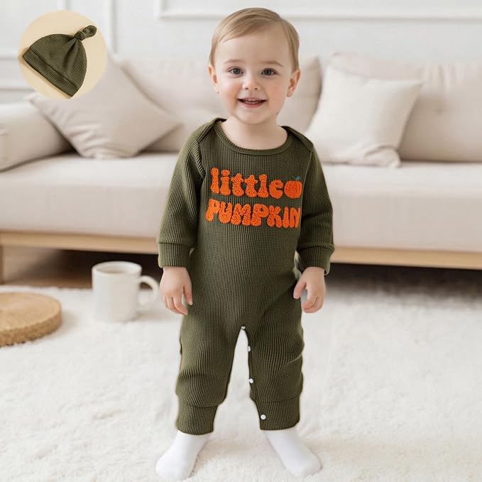 Newborn Infant Baby Boy Halloween Outfit Little Pumpkin Embroidery Romper - Image 2