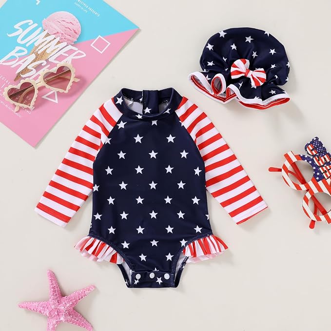Infant Baby Girl Swimsuit One-Piece Long Sleeve Rash Guard - Image 2