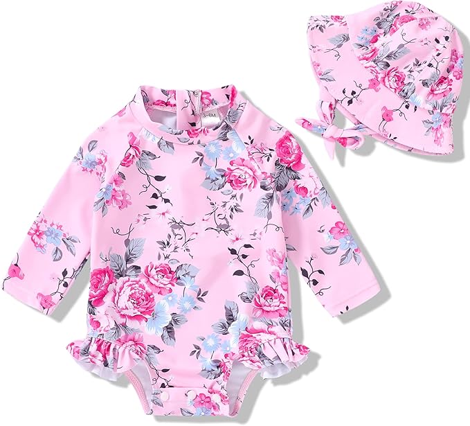 Infant Baby Girl Swimsuit One-Piece Long Sleeve Rash Guard by YOUNGERTREE
