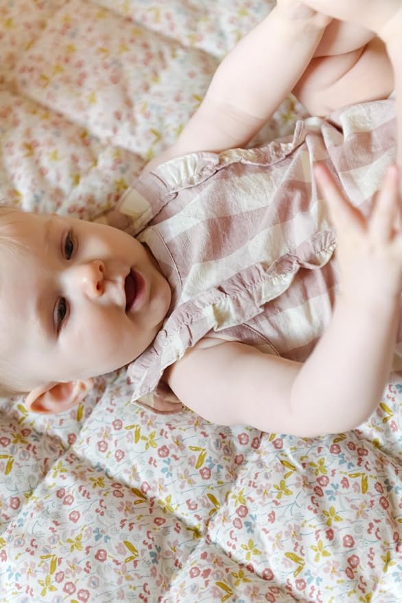 Pehr Baby Play Mat, Floret | Ultra-Soft Quilted 100% Cotton Exterior - Image 3