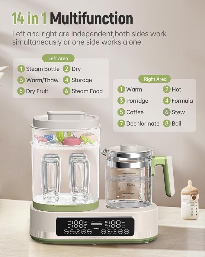 Feekaa Multifunctional Baby Bottle Warmer, Steamer and Dryer, 44oz Baby Formula - Image 3