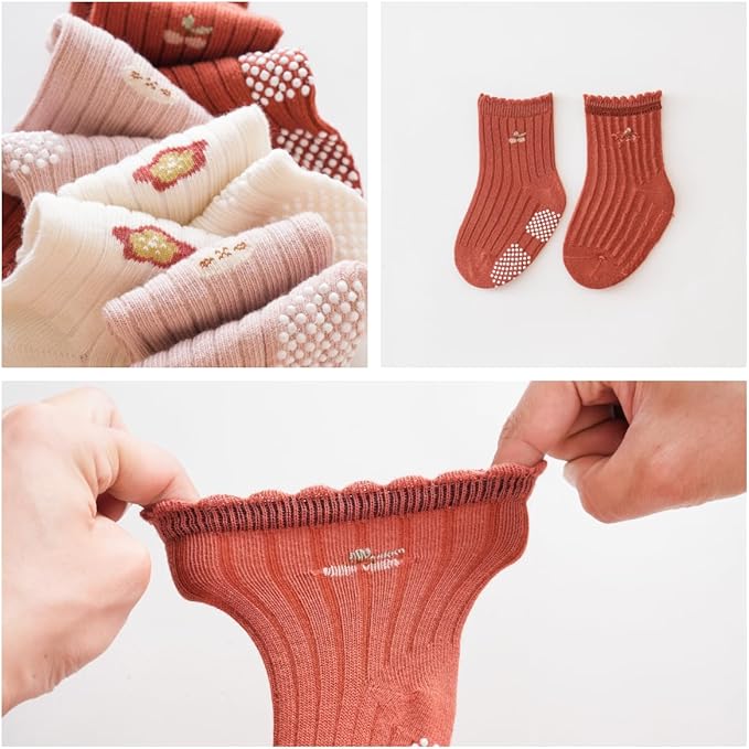 Baby Crew Socks, Grips Combed Cotton Socks Toddler Non-Skid - Image 4