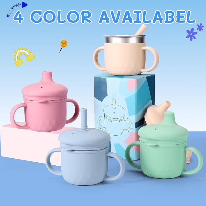 BUSOHA Stainless Steel Sippy Cups - 3 IN 1 Silicone Sippy Cup - Image 8