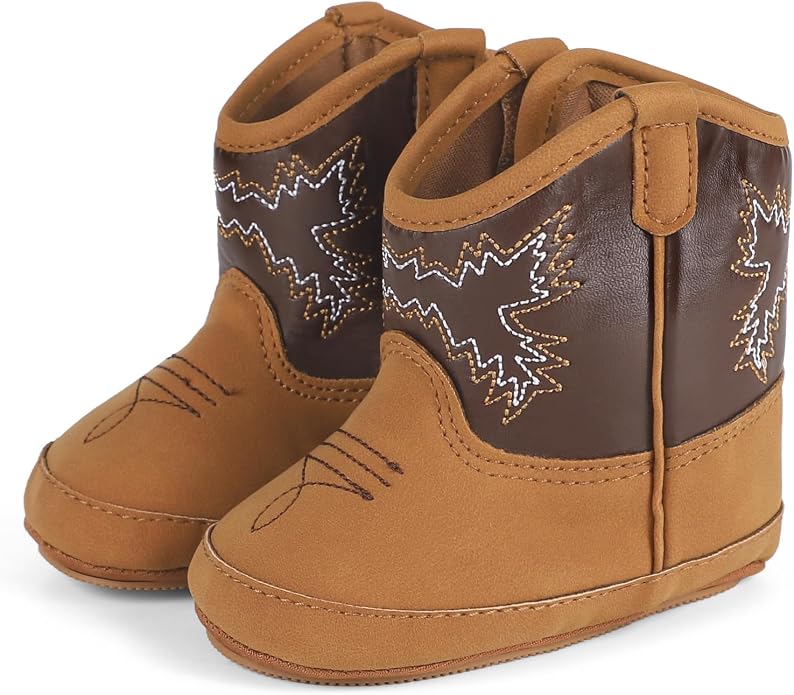 MK MATT KEELY Leather Western Boots Cowboy Bootie Soft Sole Non-Slip Crib Shoes - Image 2
