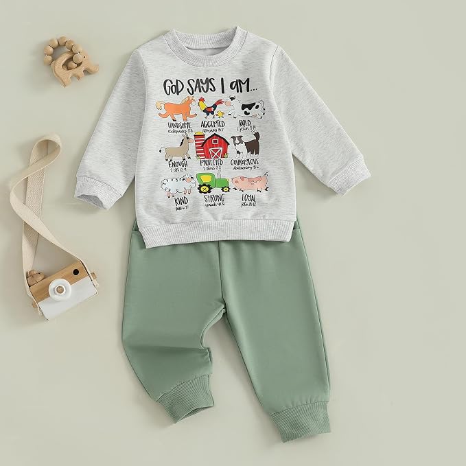 Nyapruwe Toddler Baby Boy Fall Outfit Funny Print Long Sleeve Sweatshirt - Image 3
