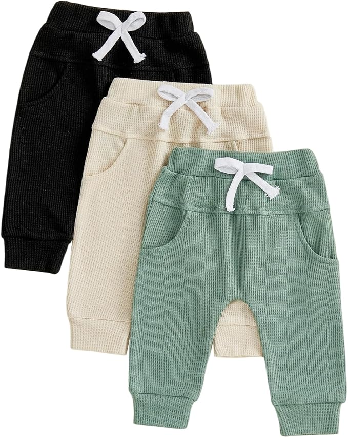 Sejardin Toddler Baby Boy Girl Pants 3 Pack Solid Color Elastic Waist Jogger by Sejardin