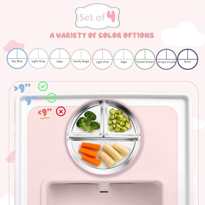 Stainless Steel Suction Plates for Toddlers, Non Toxic Non Slip Portion Control - Image 2