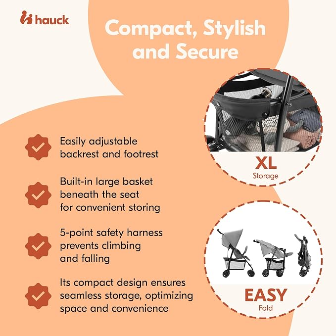 hauck Lightweight and Compact Travel Baby/Toddler Foldable Stroller - Image 5