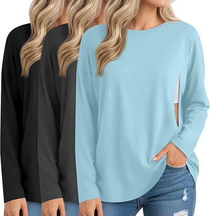 3 Pack Women's Nursing Breastfeeding Tops, Long Sleeve Maternity Shirts by Sweetyweee