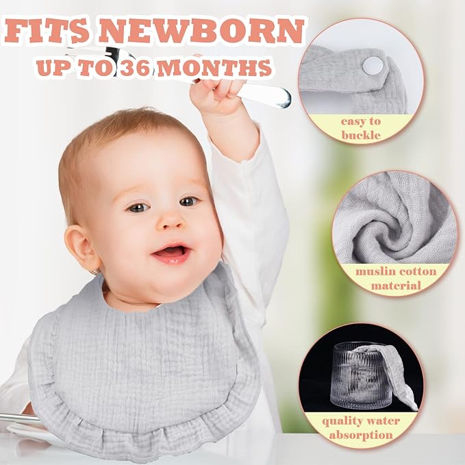Seematn 10 Pcs Baby Muslin Bibs Drool Bibs Bandana Ruffle Soft Cotton - Image 3
